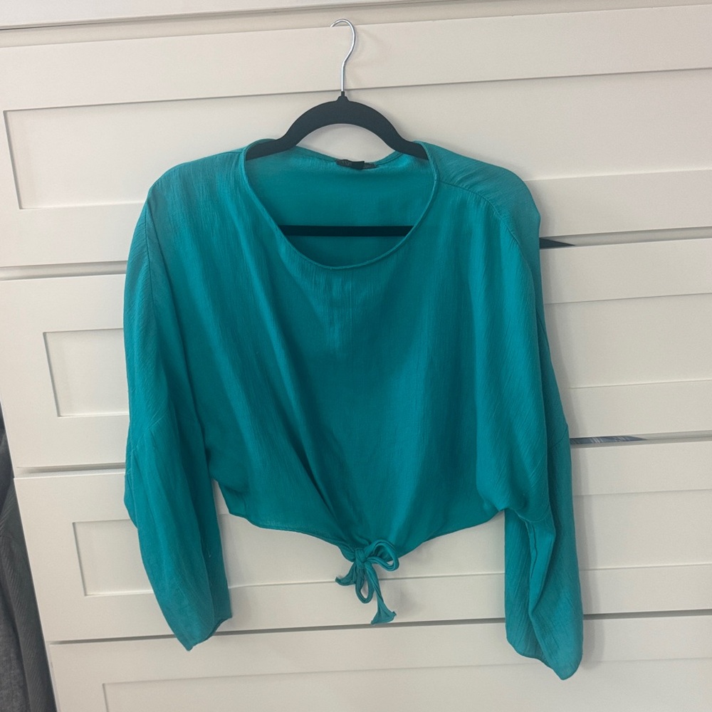 Topshop Cropped Teal Blouse